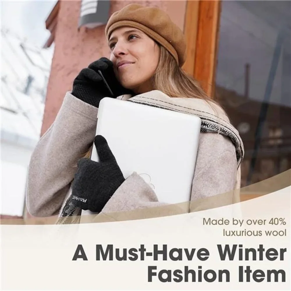 Women Fleece lined Knit Gloves with Touchscreen Fingers Insulated Gloves, Gray